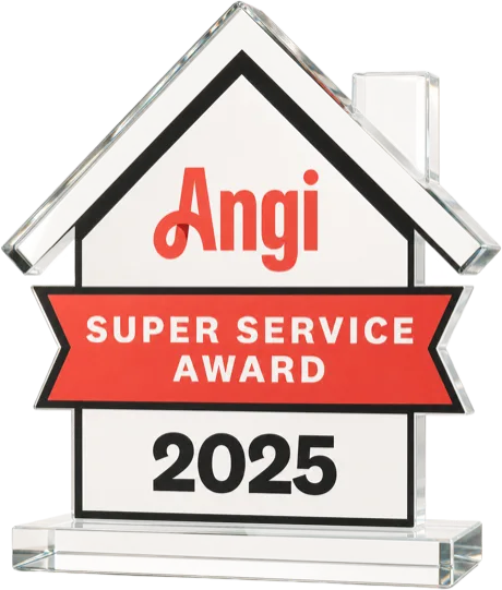 Angi 2025 Super Service Award house-shaped crystal trophy