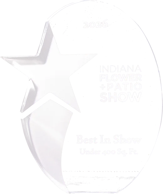 2026 Indiana Flower + Patio Show Best in Show award (under 400 sq. ft.) crystal star trophy