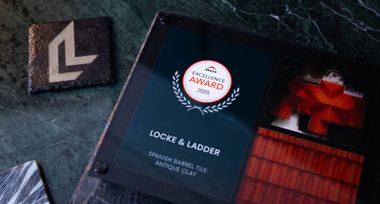 Locke & Ladder's 2025 Brava Excellence Award plaque for Spanish Barrel Tile in Antique Clay