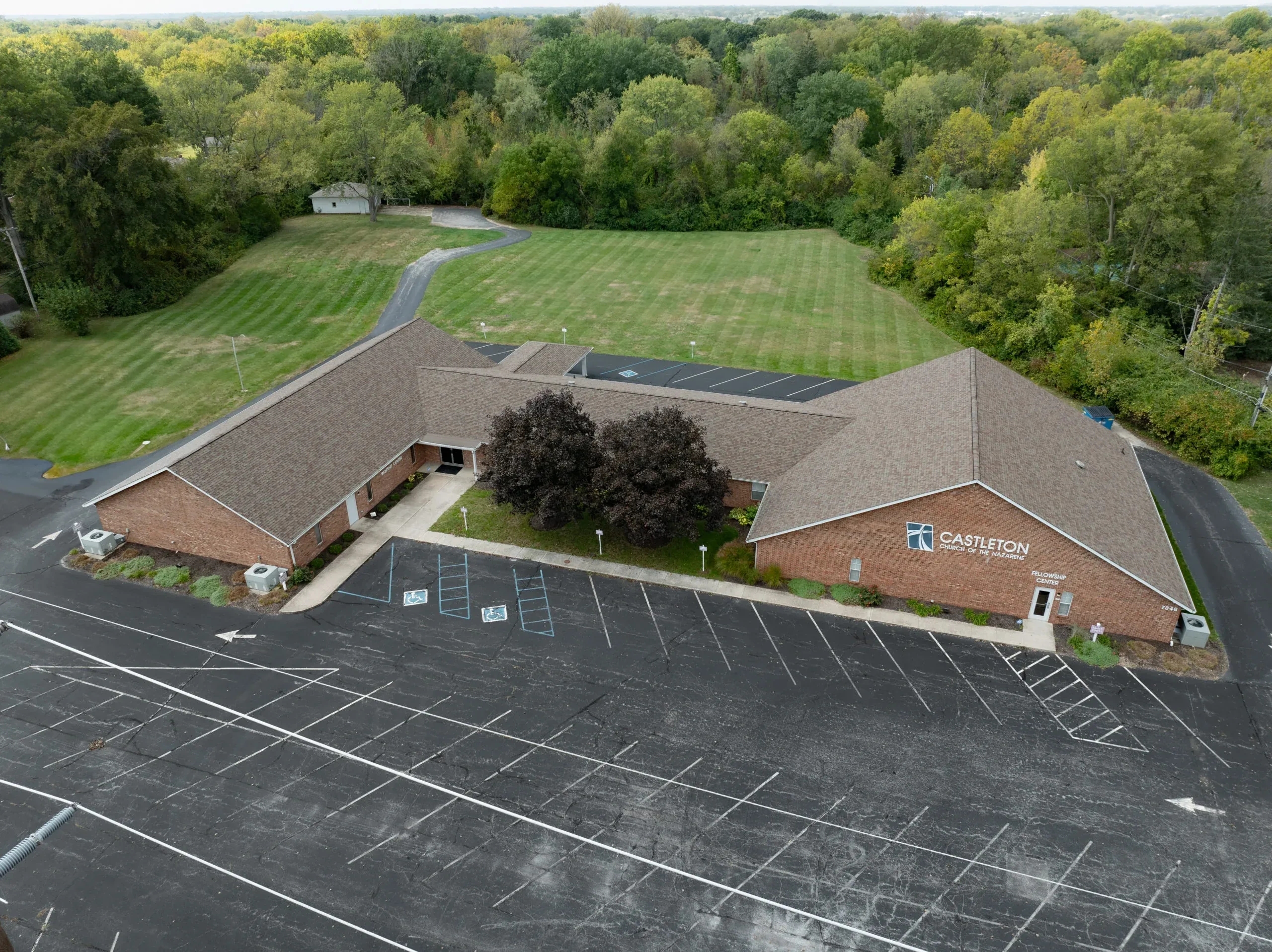 Aerial project view illustrating the roof scale, access, and drainage planning involved in commercial membrane work