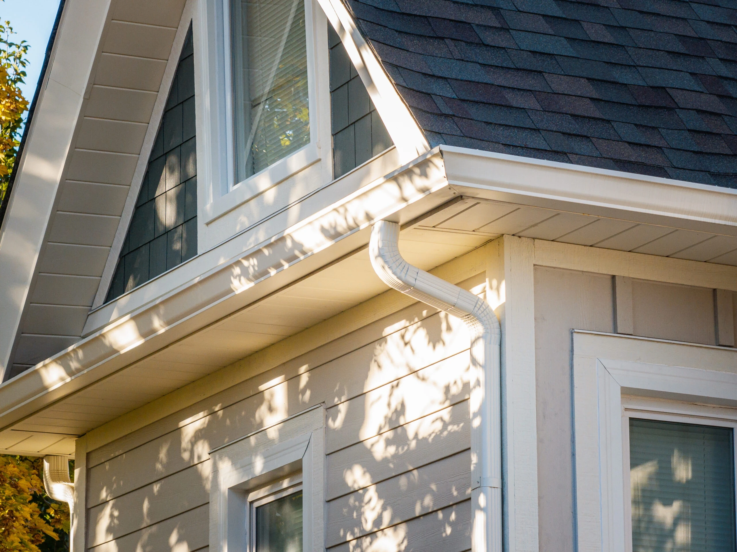 Close roof-edge view showing the gutter channel where a fitted guard system integrates