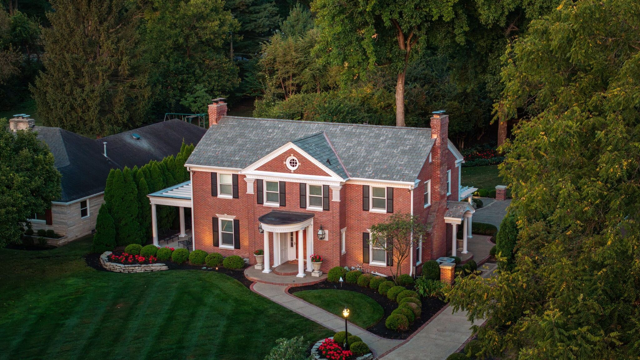 Completed Brava synthetic slate roof on an Indianapolis-area brick colonial