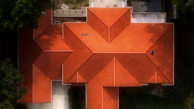 Overhead view of a Brava synthetic Spanish barrel tile roof in Martinsville