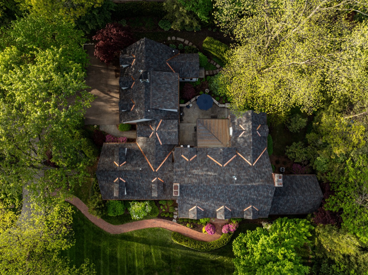 Malarkey Windsor roofing and custom copper project in Meridian Hills, Indianapolis, photo 3 of 12