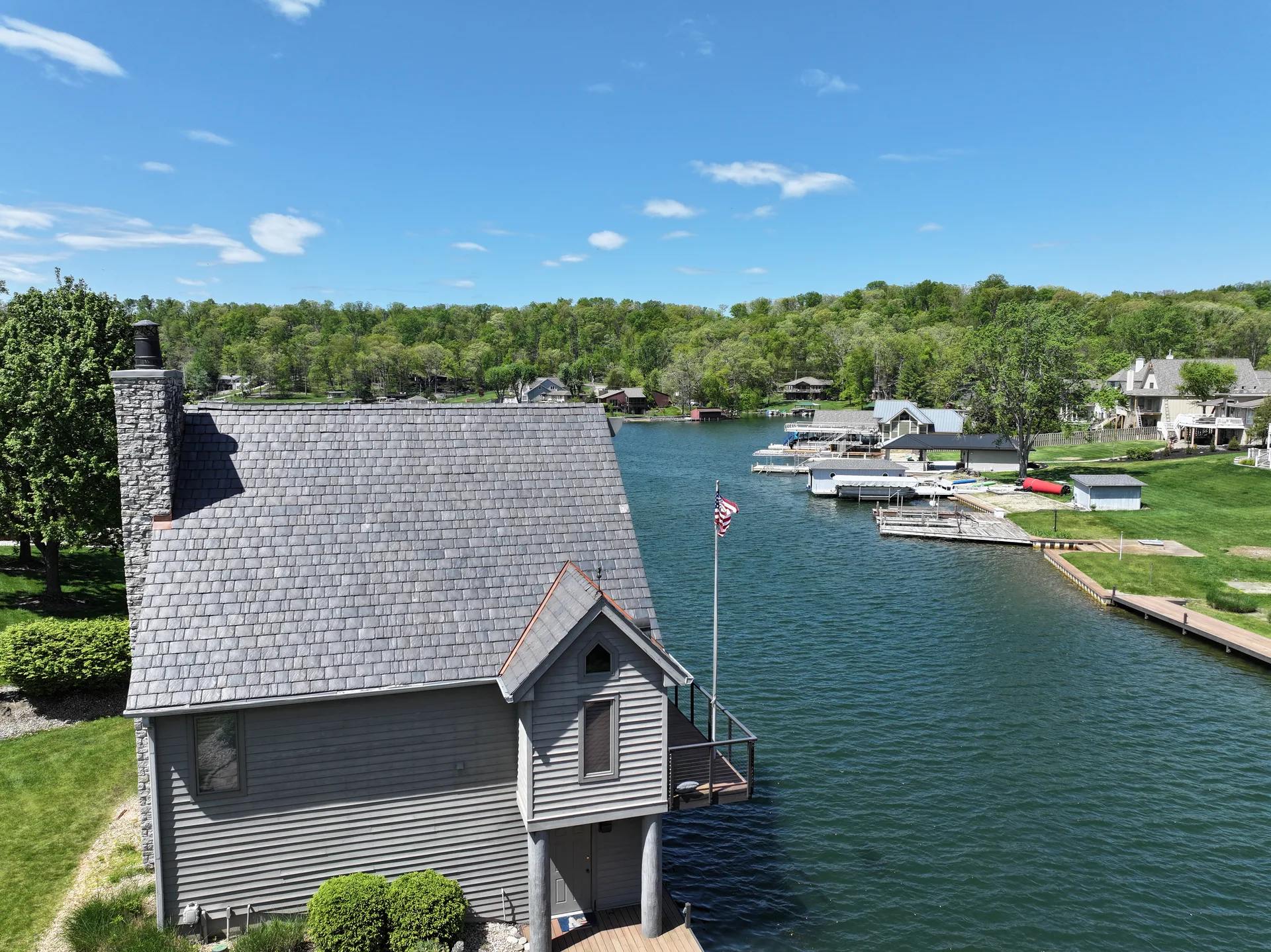 Brava slate roof overlooking the lake in Columbus, Indiana