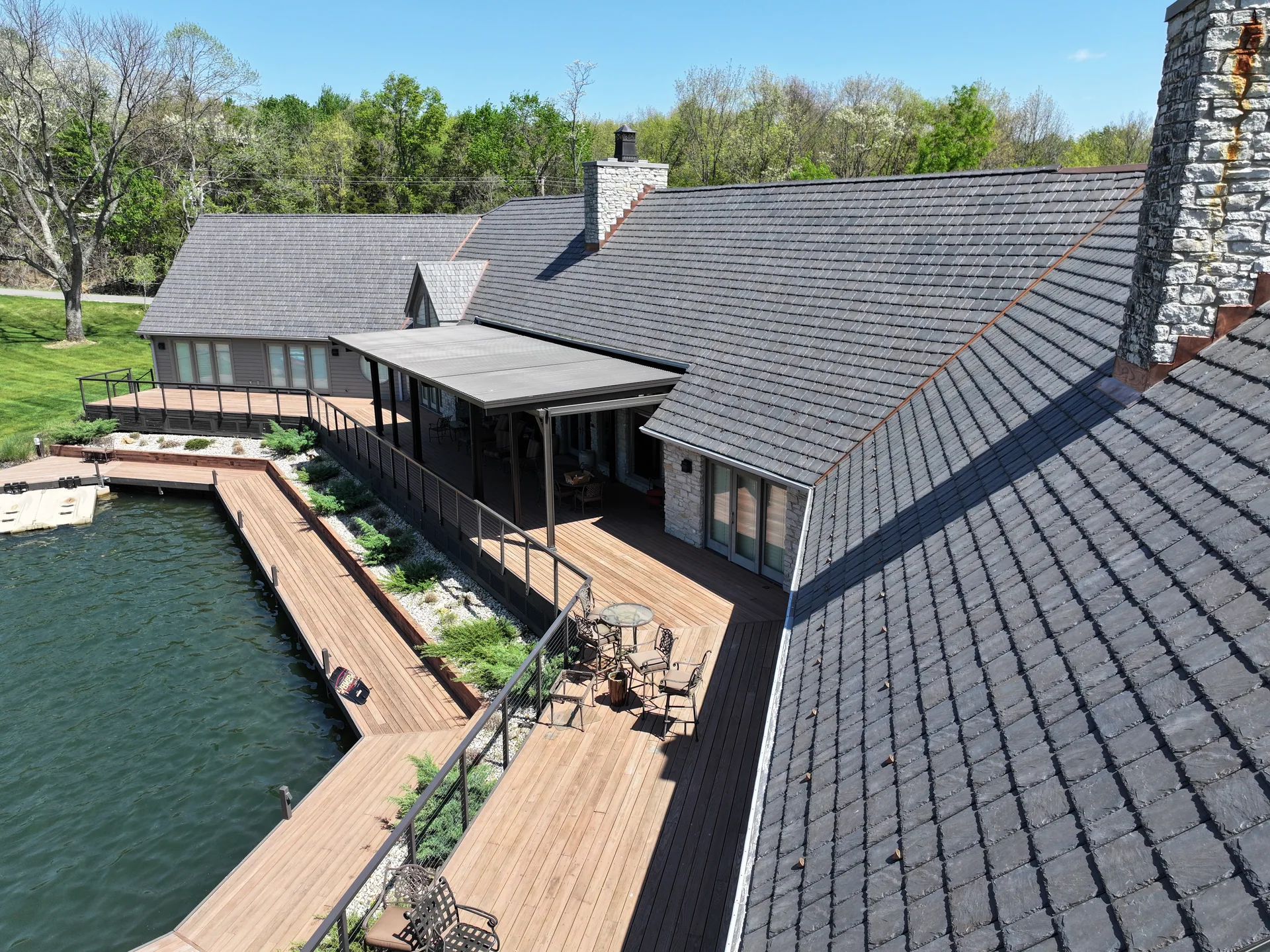Roof planes around the chimney and deck in Columbus, Indiana