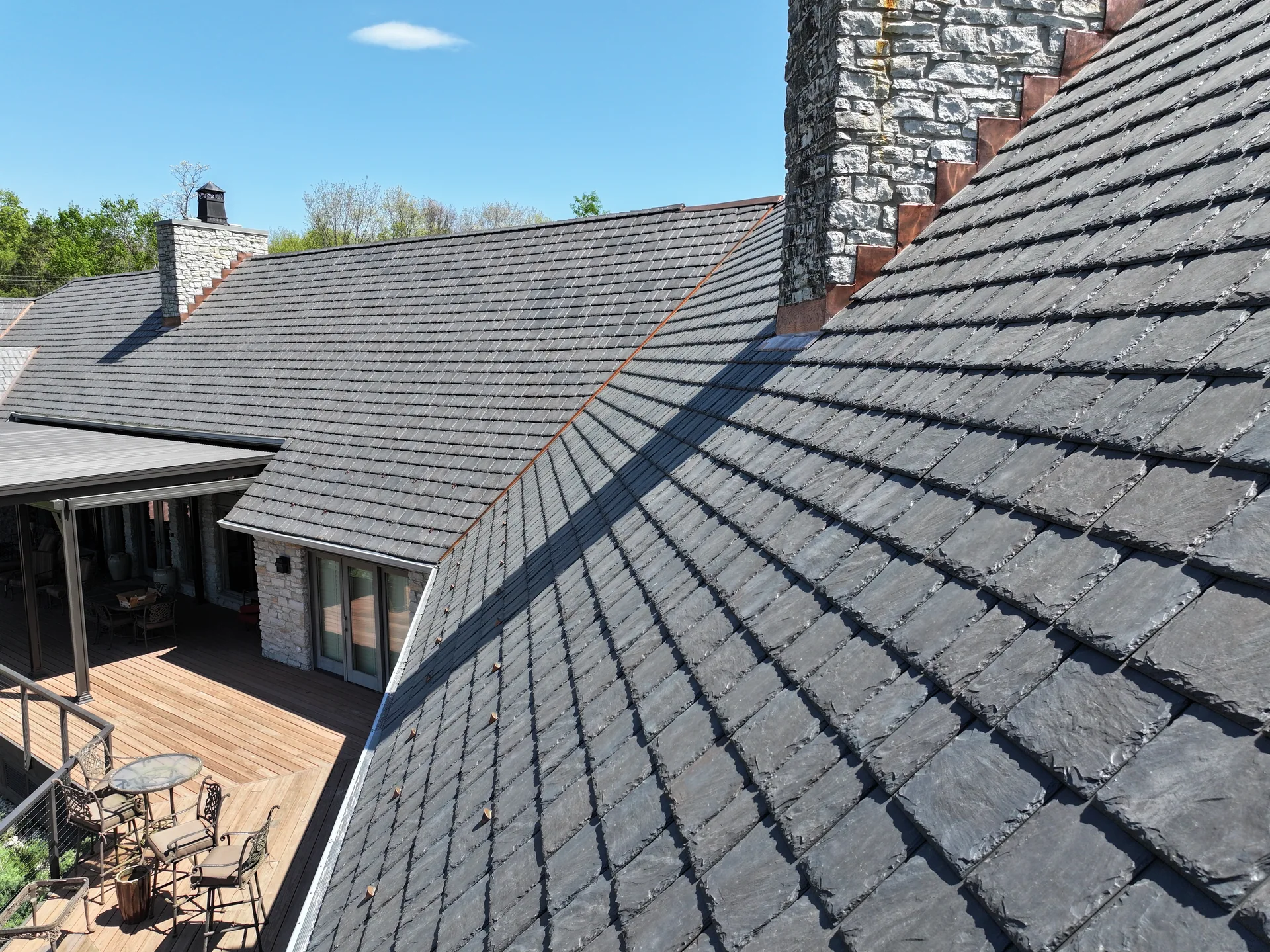Slate valley and chimney flashing in Columbus, Indiana