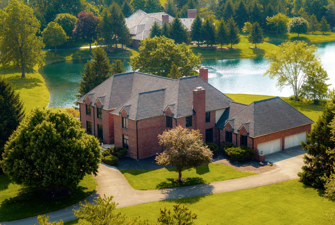 Full-house view of the roof and exterior in Coppergate in Carmel, Indiana