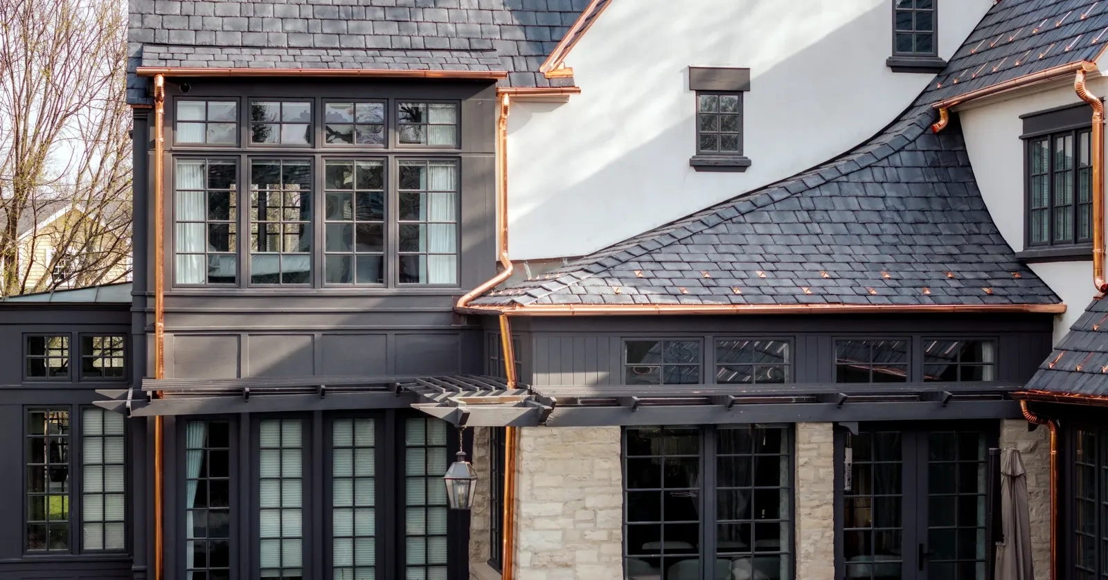 Rear window and pergola detail on the completed Hinsdale residence by Locke & Ladder