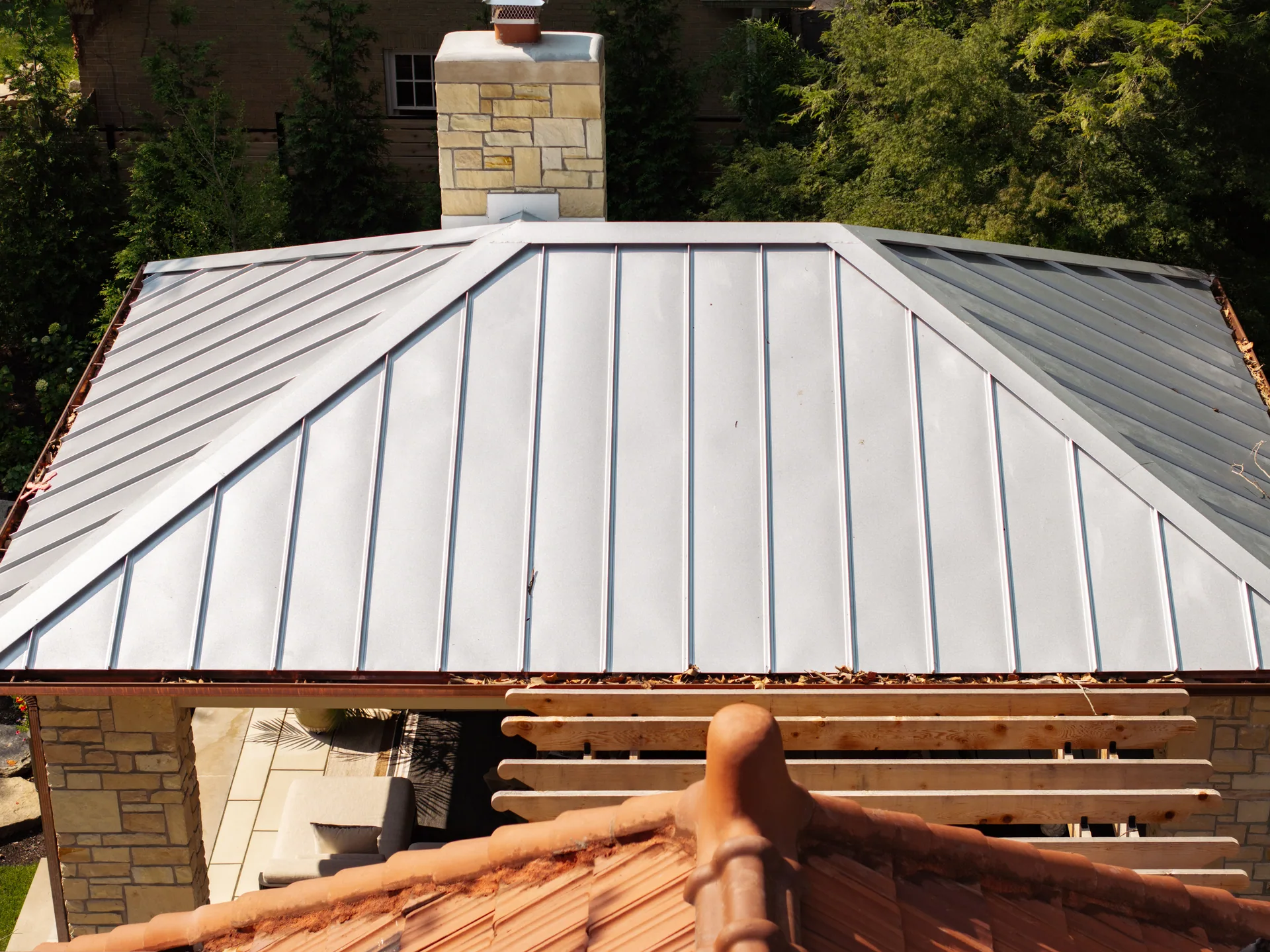 Standing-seam roof on the pool house in Indianapolis, Indiana