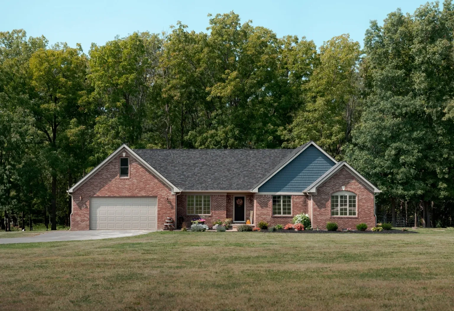 Full-house view of the Kirklin roofing, siding and gutters project
