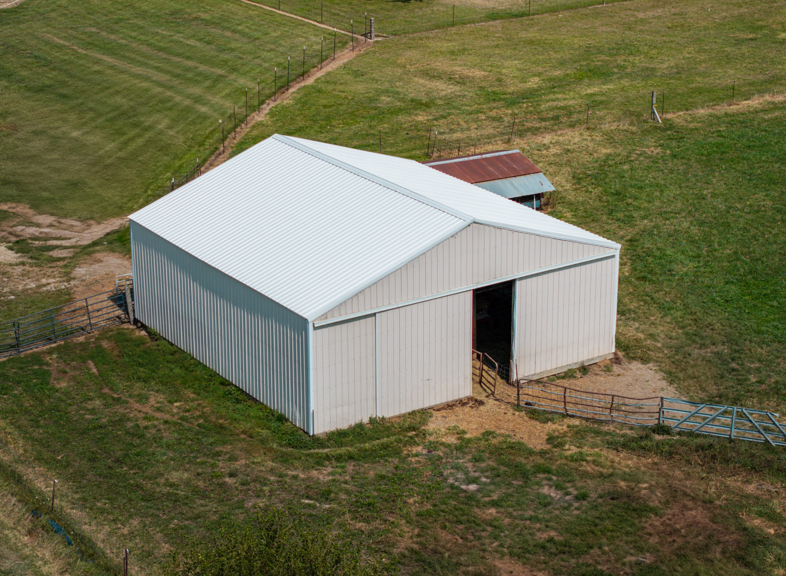 Aerial view of the agricultural metal-roofing work at the Kirklin property, photo 11 of 11