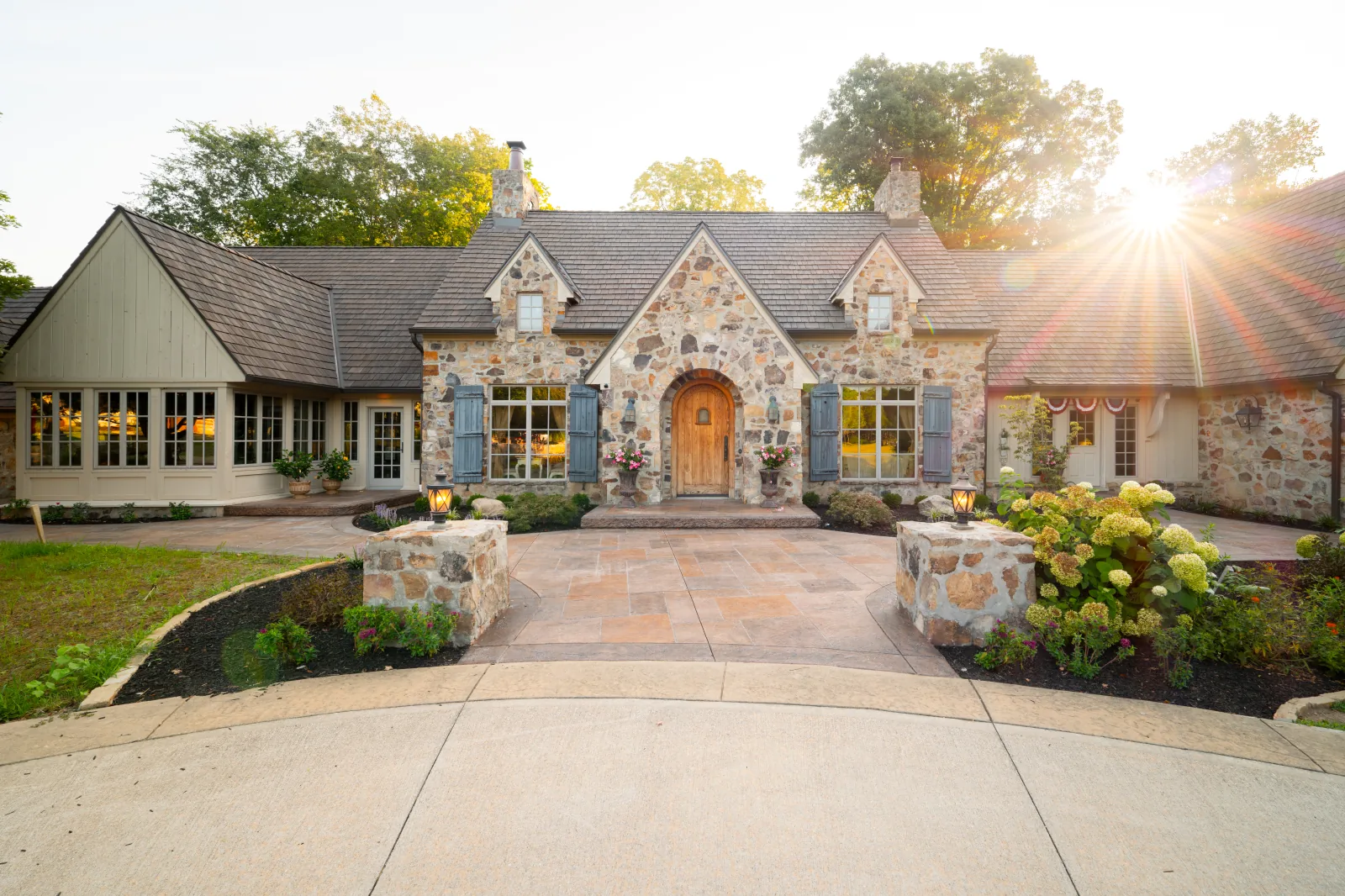 Front elevation of the Zionsville residence with a Brava composite cedar roof