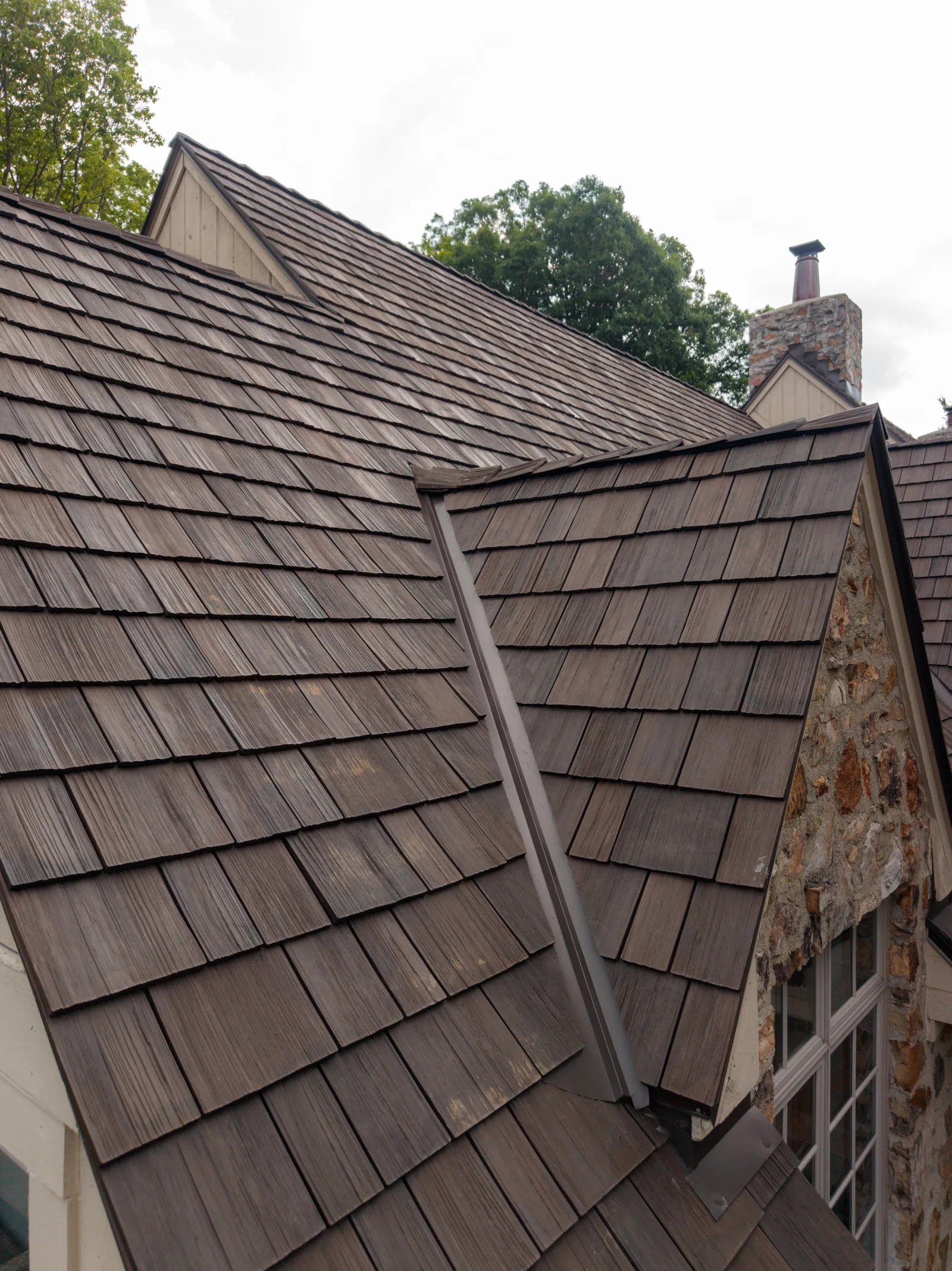 Open W valley and flashing detail within the Brava roof