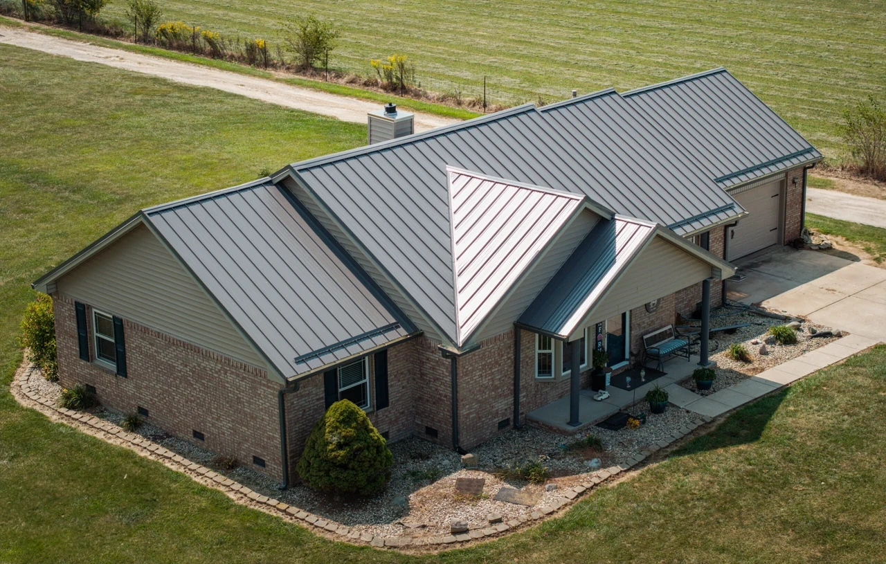 Standing-seam metal roof on a home in Kirklin, Indiana